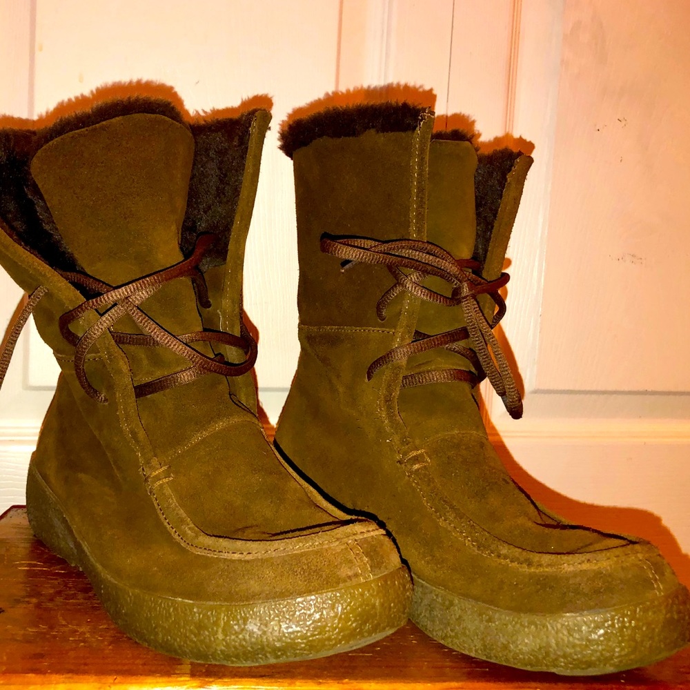 Cougar cognac suede faux-fur lined lace up boots